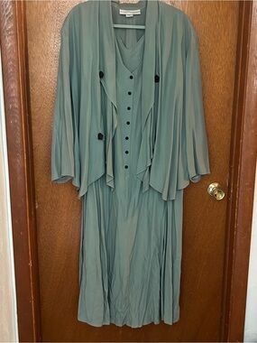 Caren Originals Seafoam Green Button-Front Dress with Draped Jacket